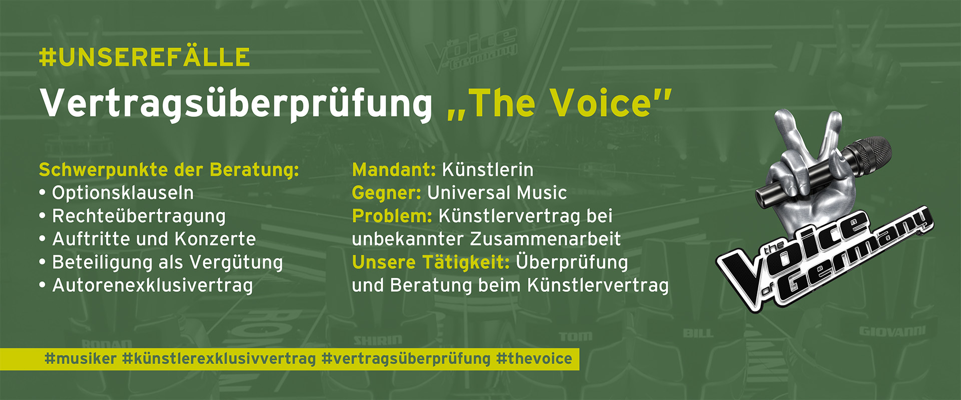 Rehkatsch Rechtsanwälte Fälle Urheberrecht Überprüfung Verträge The Voice