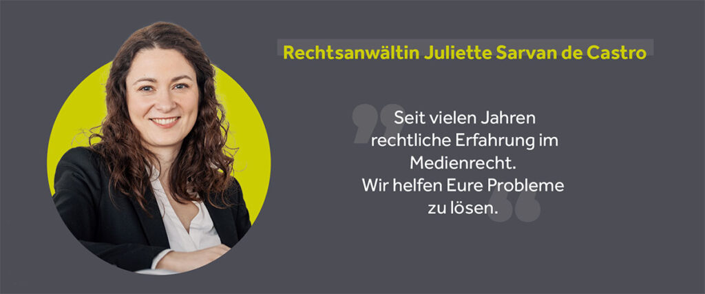 REHKATSCH RECHTSANWÄLTE, Frau Rechtsanwältin und Fachanwältin für Urheber- und Medienrecht Juliette Sarvan de Castro, Medienrecht schnell erreichbar