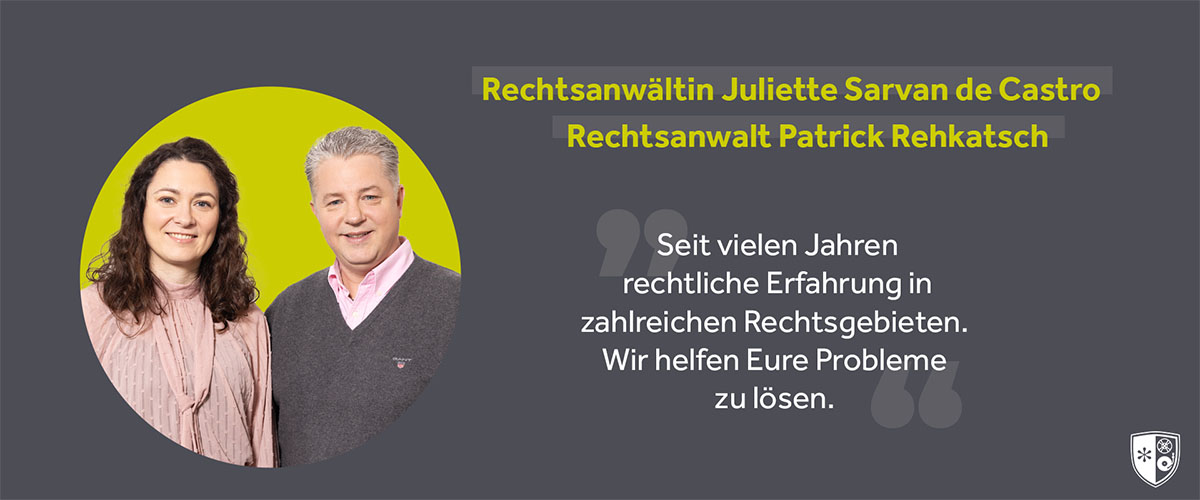 REHKATSCH RECHTSANWÄLTE, Rechtsgebiete von Rechtsanwältin Juliette Sarvan de castro und Rechtsanwalt Patrick Rehkatsch, beide Fachanwälte für Urheber- und Medienrecht